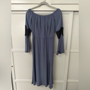 Stone Cold Fox Blue Off Shoulder Long Sleeve Dress with High Slit